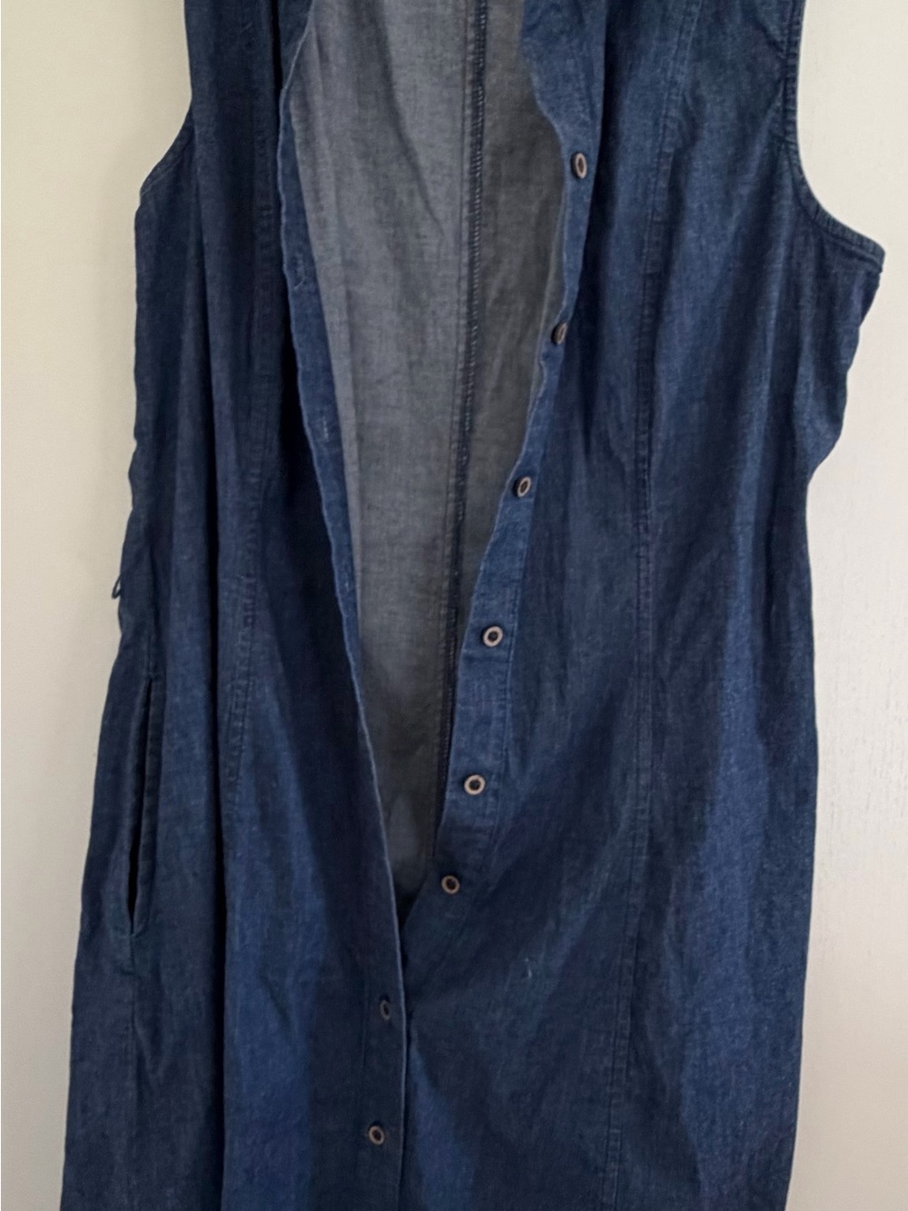 Anne Klein Denim Sleeveless Button-Front Dress in Dark Blue